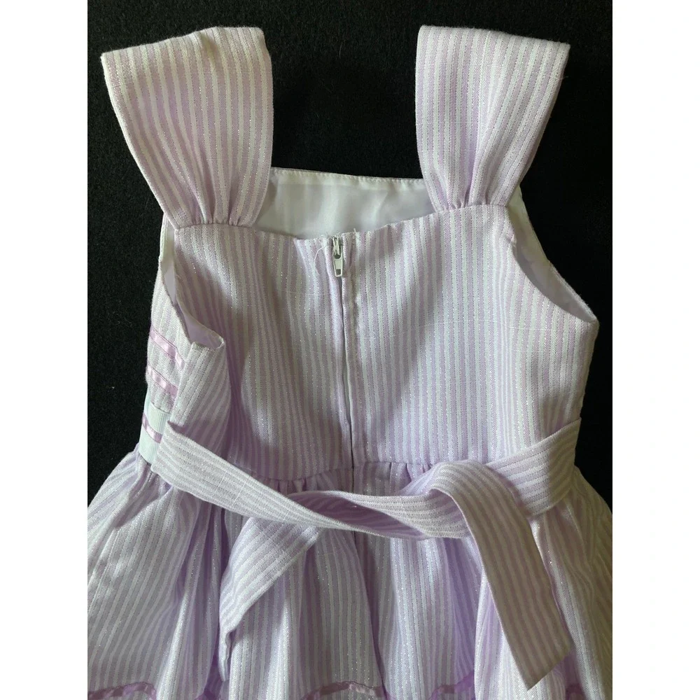 Bonnie Jean Girls Lavender White Striped Metallic Party Dress Size 5 R34423-DV